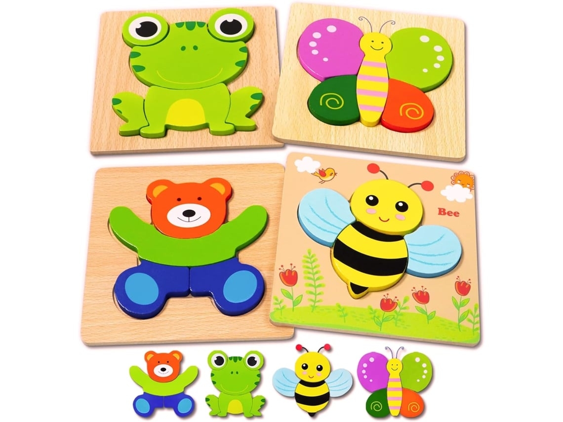 Conjunto de Puzzles de Madeira para Crianças, Pacote de 4 Puzzles Educativos para Crianças Dos 1 Aos 3 Anos CZHHMART