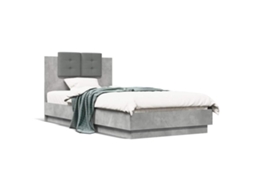 Vidaxl Estrutura De Cama C/ Cabeceira/luzes Led 75x190cm Cinza Cimento