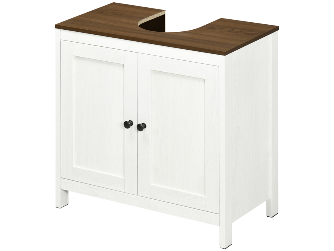 Móvel Para Lavatório Pousar De Madeira Com 2 Portas E Prateleira Ajustável Estilo Moderno 60x30x60cm Branco