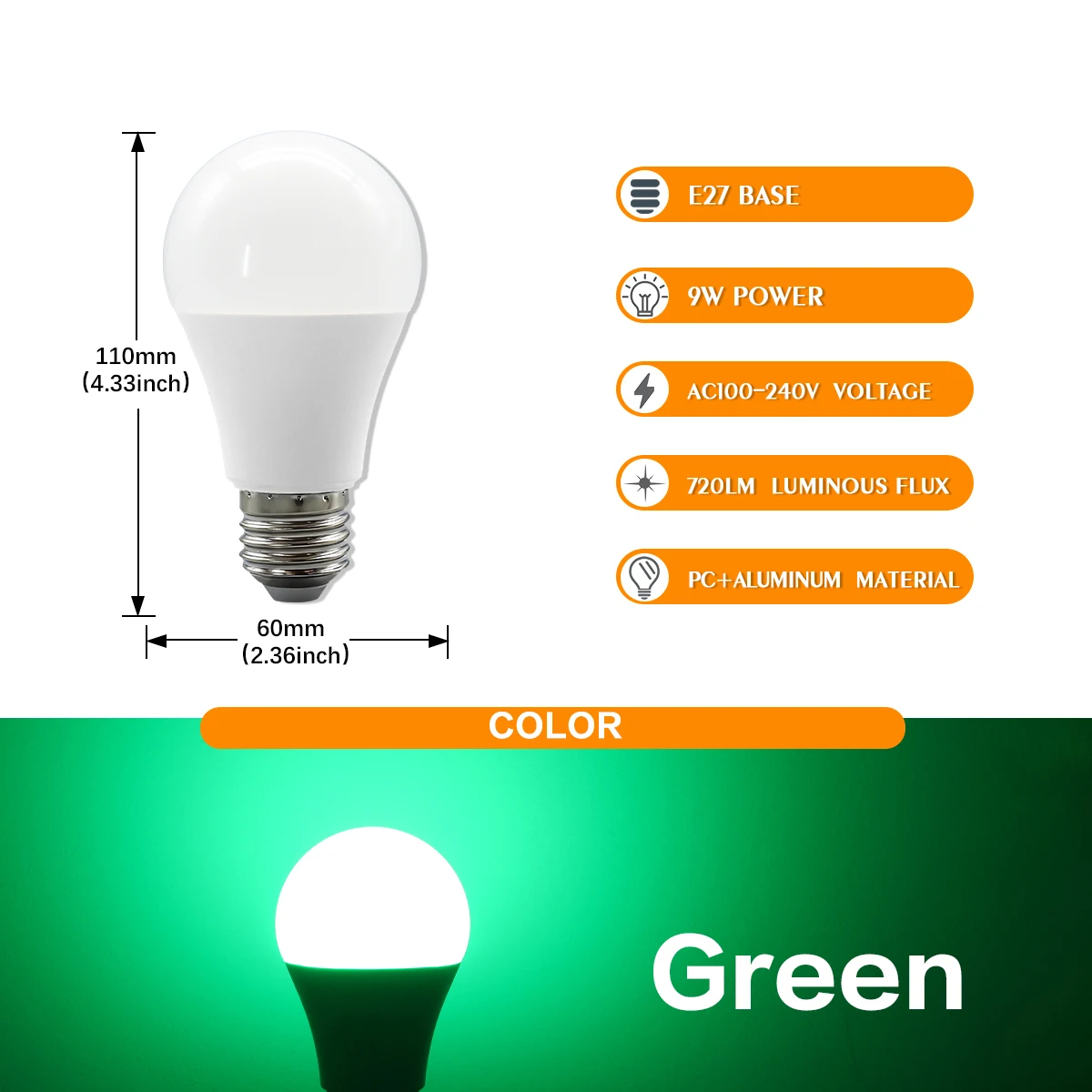 Lâmpadas Led De 9w (e27 Verde, Pacote Com 4) Para Decoração De Casa