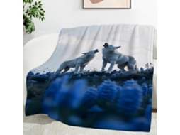 Manta Blue Flower Arctic Wolf 220x240 Cm Multifuncional Macia Aconchegante em Flanela Ideal para Cama Escritór