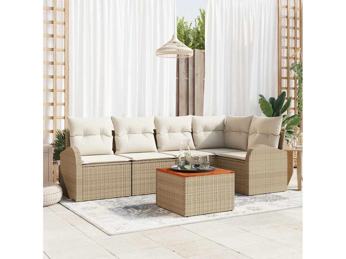 Vidaxl Conjunto De Sofá De Jardim 6 Unid. Bege Vime Pe