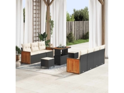 Vidaxl Conjunto De Sofá De Jardim Com Almofada 10 Pcs Preto E Creme
