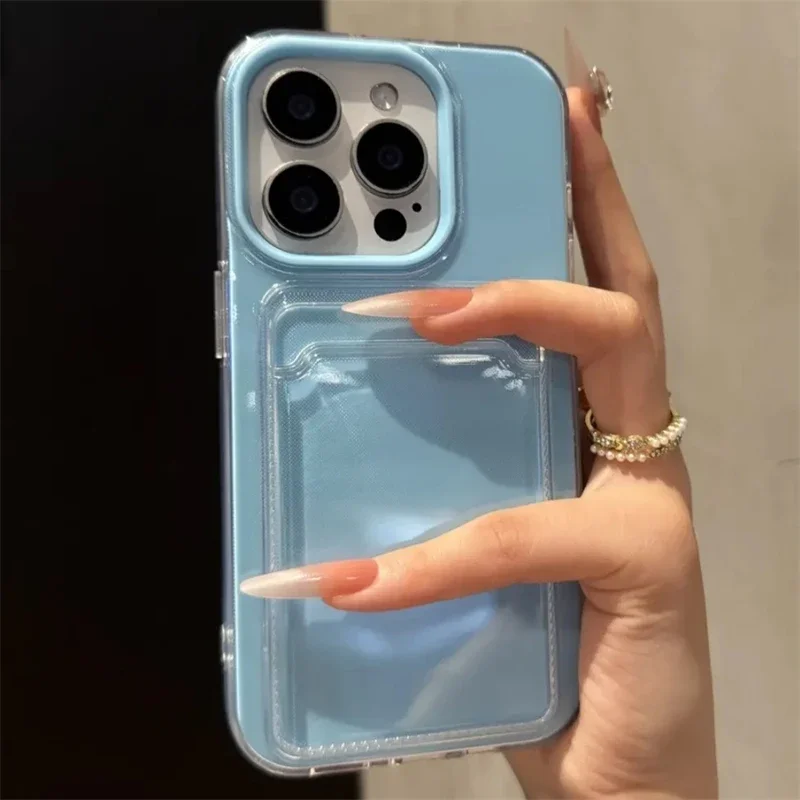 Capa Transparente Estilo Carteira Para Celular (iphone 14 Pro Max Azul), À Prova De Choque, Em Tpupc.