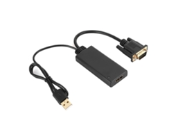 Conversor VGA para HDMI Mali com áudio, USB, switcher, preto, 1080p