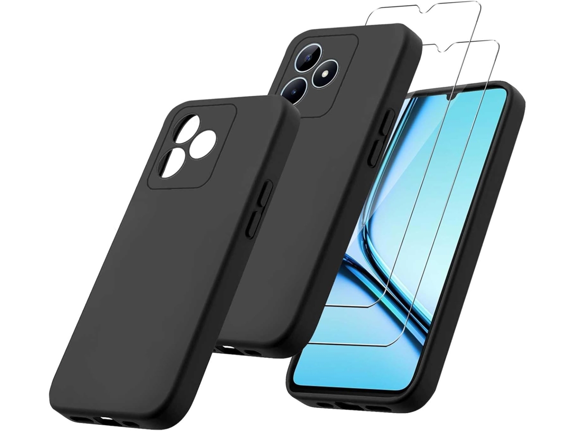 Capa Note Vidros Temperados Para Realme Realme C53 / Realme C51 / Realme Note 50/realme Narzo N53 Hongwe. Silicone Anti-choque Preto