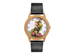 Relógio de quartzo unissex para casais com pulseira de malha de aço com padrão vintage preto.