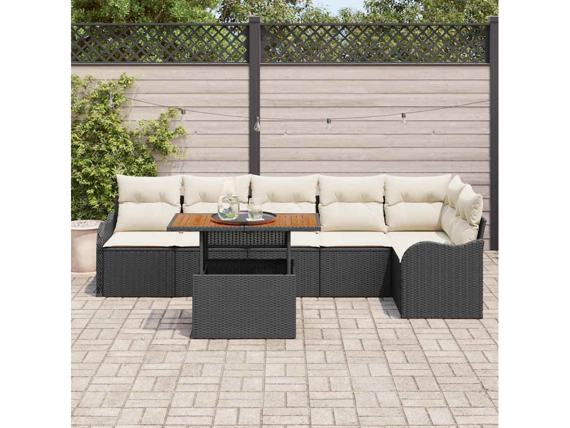 Vidaxl Conjunto De Sofá De Jardim 7 Unid. Preto Rattan Sintético