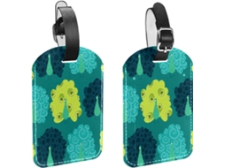Conjunto De 2 Etiquetas Bagagem Em Imitação Couro, Com Estampa De Pavão, Verde Azul