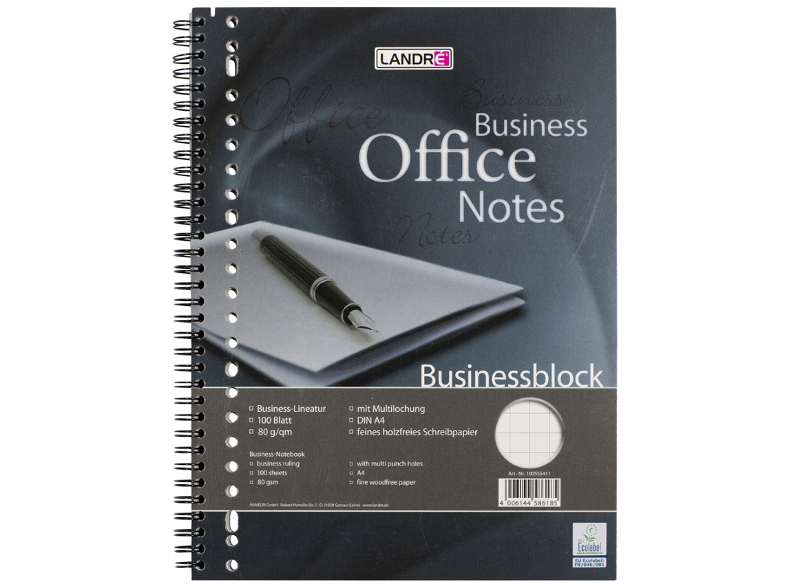 Bloco de Negócios LANDRÉ com Espiral A4 100 Folhas Quadrado