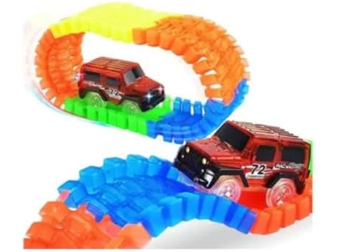 Pista Com Carrinho Led Trilha Maluca 56 Peças Montagem Infantil Brinquedo Gokoco