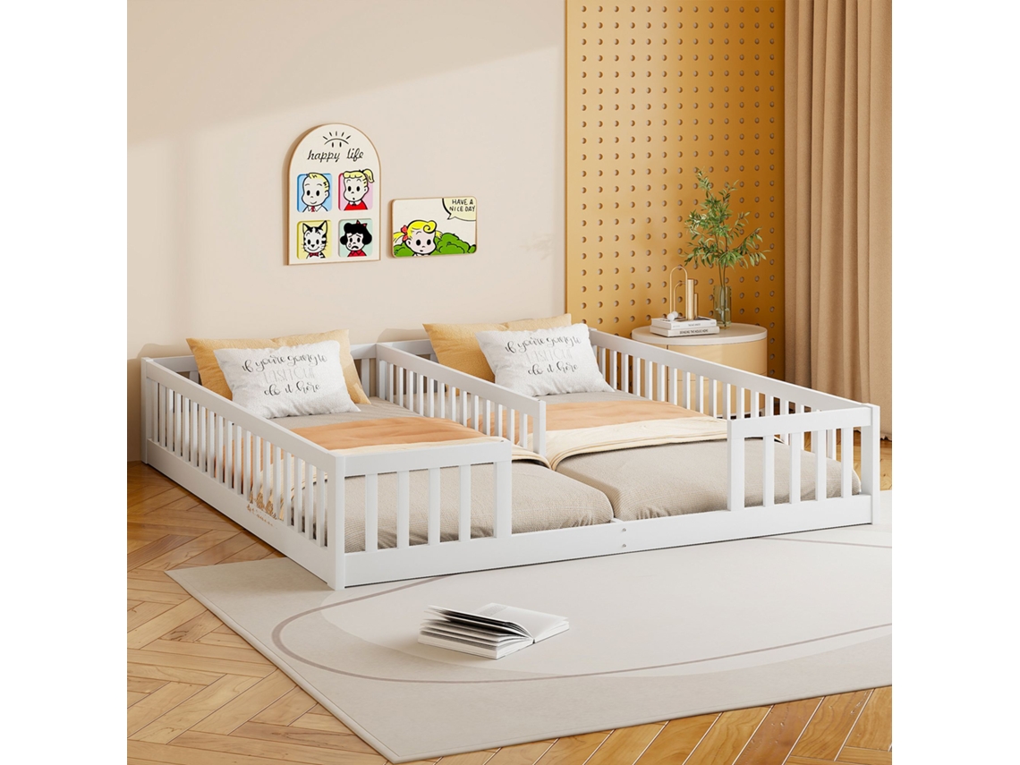 Cama Com Painéis 90x200 Cm Cama Infantil Com Barreira, Com Estrado , Estilo Minimalista Branco (sem Colchão)