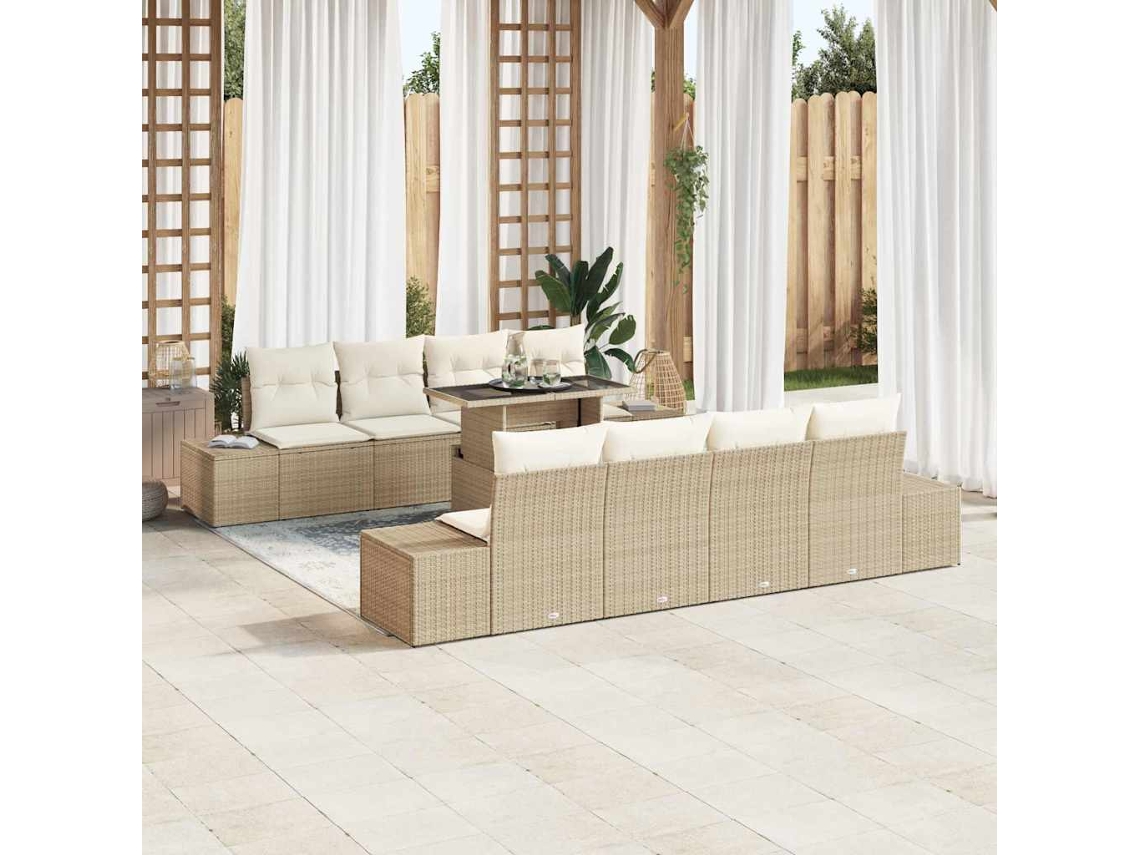 Vidaxl Conjunto De Sofá De Jardim 9 Unid. Bege E Creme