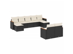 Conjunto de 9 Sofás para Jardim com Almofadões Vime Pe Preto MAISON EXCLUSIVE (9 pcs)