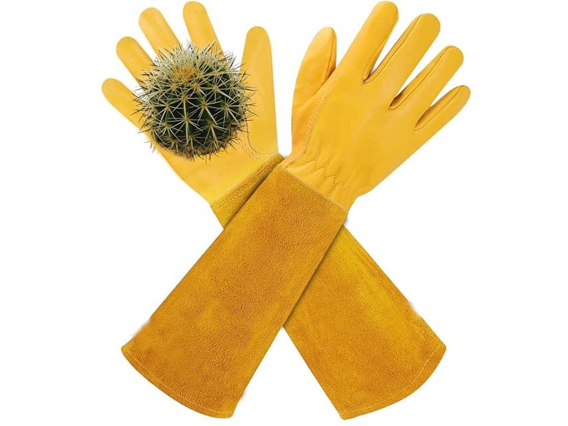 Luvas De Jardinagem Em Couro Com Proteção De Braço Amarelo Elysve
