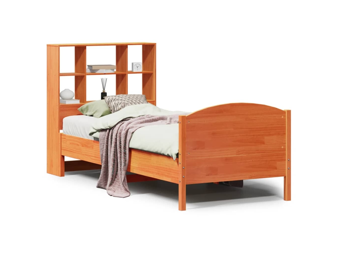 Cama com Estante Pinho Maciço Castanho Mel MAISON EXCLUSIVE (75x190 cm)
