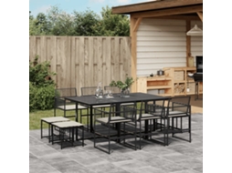 Vidaxl 11 Pcs Conjunto De Jantar P/ Jardim C/ Almofadões Vime Pe Preto