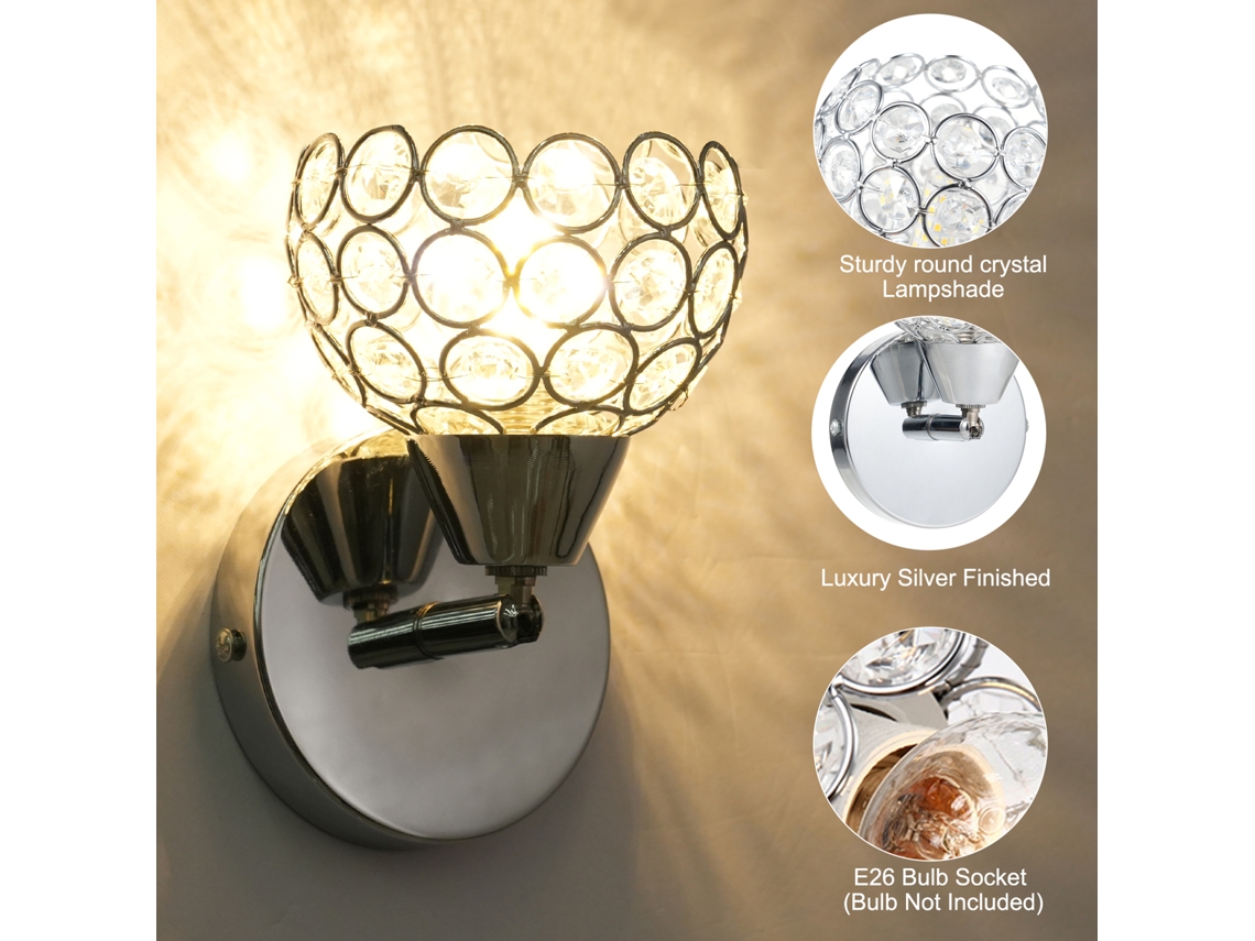 Rebe-lâmpada De Parede Moderna Com Cristal Sconce E26, Aplicação Redonda Para Quarto, Sala De Jantar E Corredor