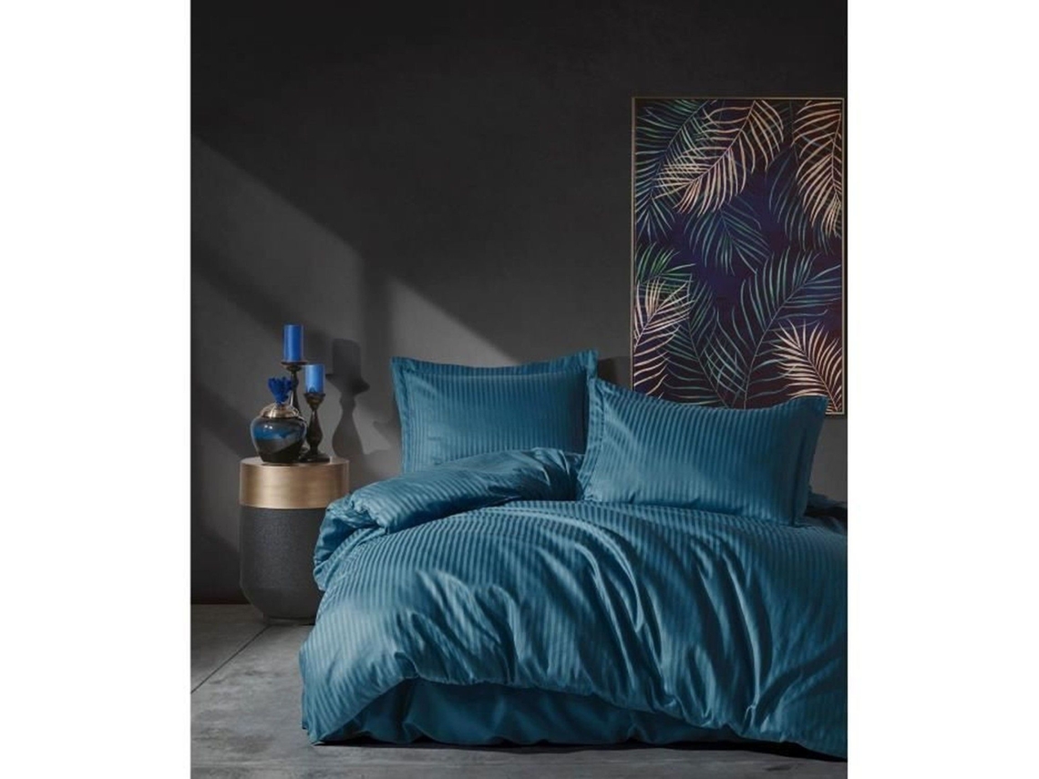 Conjunto de cama Youdoit em cetim de algodão azul: capa de edredom 220 x 240 cm, 2 fronhas 60 x 60 cm
