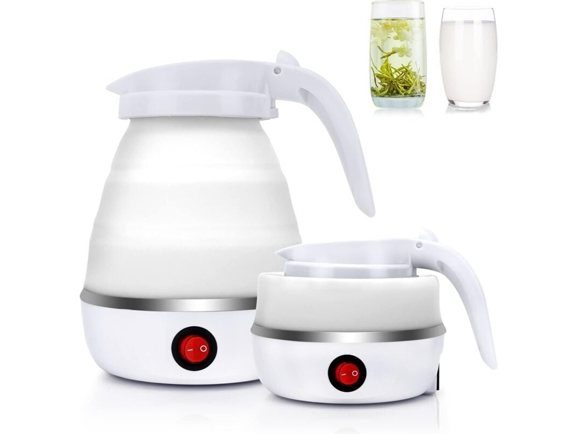 Lurelia Chaleira Elétrica Dobrável 600ml, Silicone Branco De Grau Alimentício, Chaleira Portátil De Viagem