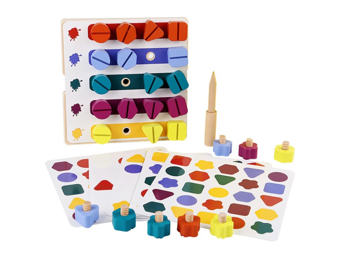 Ats brinquedo de Madeira para Crianças com Tábua de Empilhar e Classificar, Jogo de Parear Parafusos para Aprendizagem Precoce e Habilidades Motoras