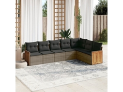 Vidaxl 7 Pcs Conjunto Sofás P/ Jardim C/ Almofadões Vime Pe Cinzento