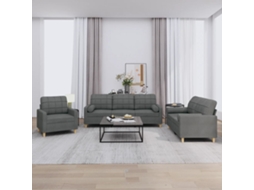 Vidaxl 3 Pcs Conjunto De Sofás Com Almofadas Tecido Cinzento-escuro