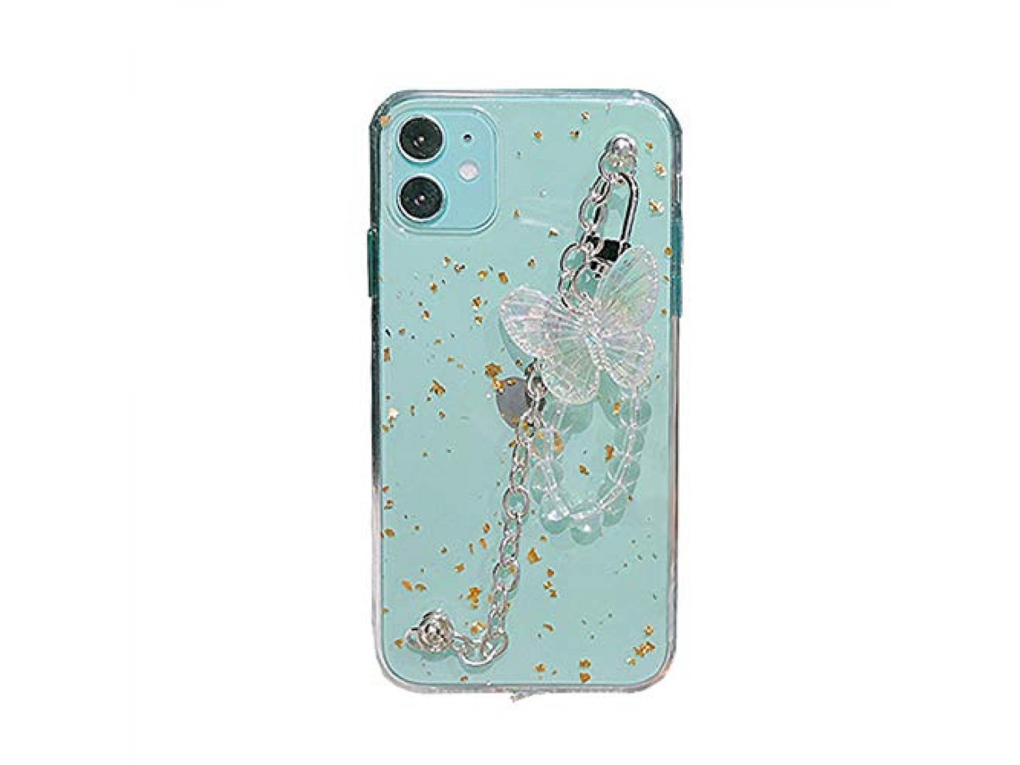 Capa De Celular Transparente Em Tpu Com Folha De Ouro E Folha De Ouro Para Meninas E Mulheres Pulseira De Metal Com Corrente Cordão Borboleta, Pro