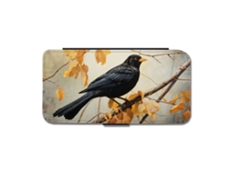 Capa Flip Para Iphone 17 Pro Max Com Estampa De Pintura A Óleo De Pássaro Preto