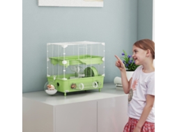 Gaiola para Hamster de 2 Níveis com Roda de Exercício e Banheiro em Areia para Hamster Anão 44,5 X 28 X 44 Cm Verde