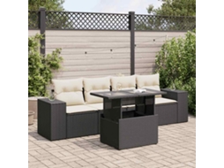 Vidaxl 5 Pcs Conjunto Sofás De Jardim Com Almofadões Vime Pe Preto