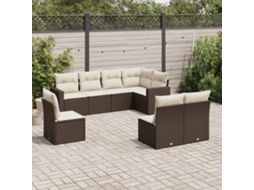 Vidaxl 8 Pcs Conjunto Sofás De Jardim C/ Almofadões Vime Pe Castanho