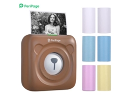 Mini impressora térmica, impressão de imagem fotográfica, recibo de memorando com 6 rolos de papel para Android/iOS/Windows marrom S/MARCA