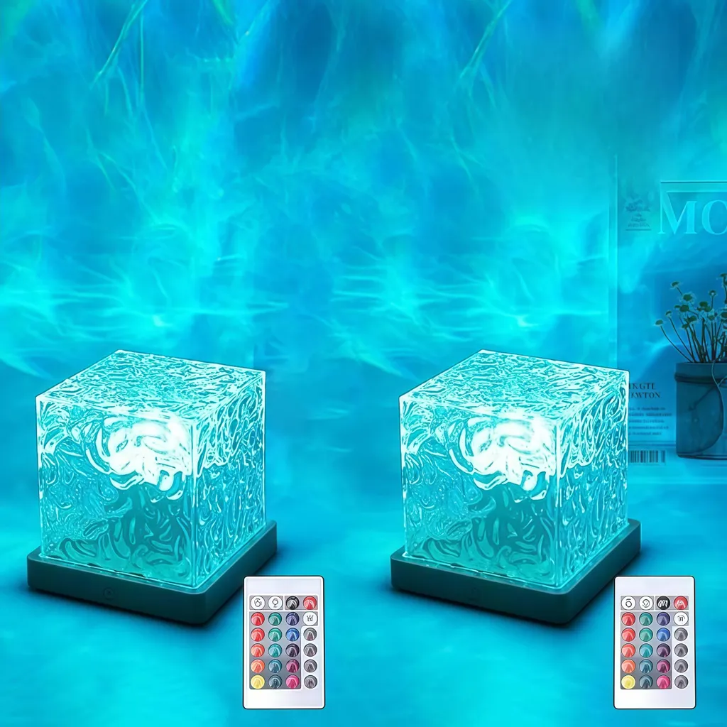 Conjunto com Duas Luzes Noturnas Led Recarregáveis, com Padrão de Ondas na Água, Controle Remoto, 16 Cores Rgb, Projeção de Céu Estrelado BRILVIBERA