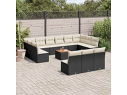 14 Pcs Conjunto De Sofás P/ Jardim C/ Almofadões Vime Pe Preto Dkd Home Decor