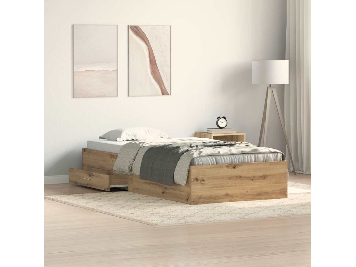 Vidaxl Estrutura Da Cama Com Gaveta Carvalho Artesanal 100 X 200 Cm