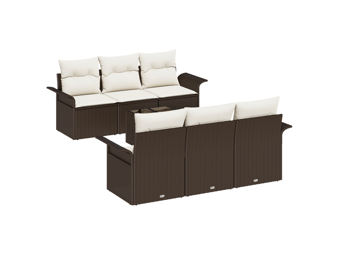 Conjunto 7 Conjunto De Sofá De Jardim Vidaxl Castanho Vime Pe (55 X 55 X 37 Cm)