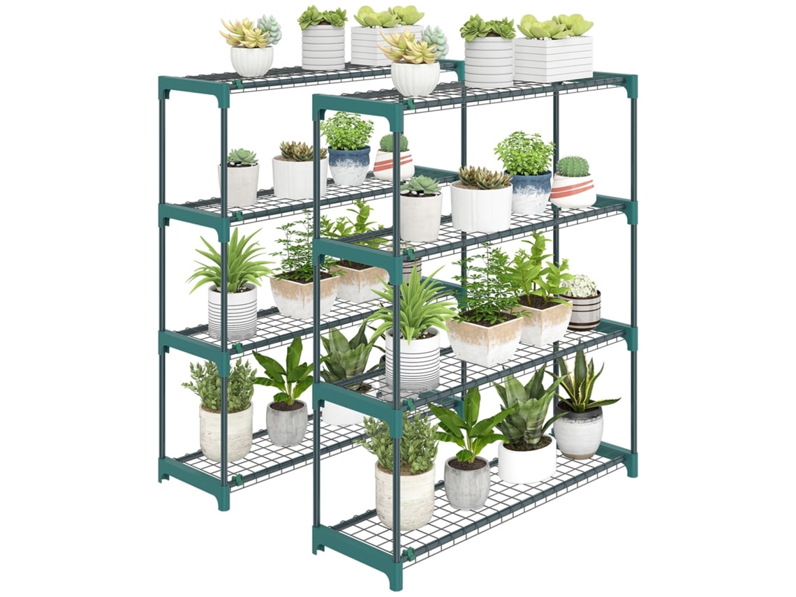 Conjunto de 2 Prateleiras para Plantas, 4 Andares, Internas Externas. Arquibancs de Plantas de Metal. 90 X 28 X 104 Cm. Verde