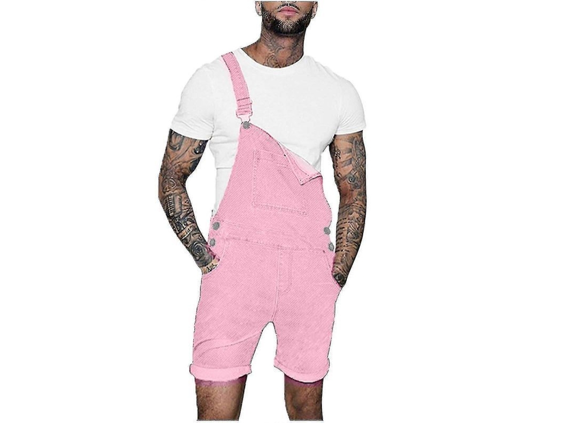 Shorts Jeans Masculino Casual De Algodão Com Bolso Peito E Cinto De Corda Para Verão Rosa