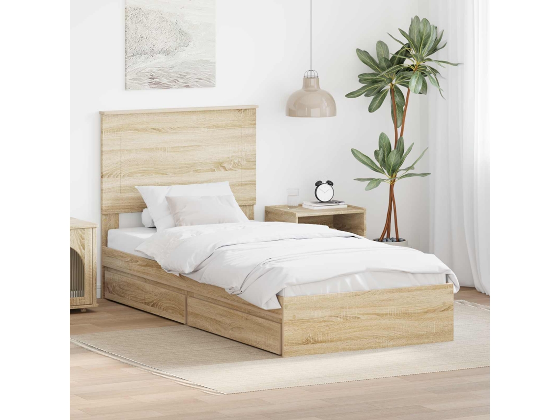 Vidaxl Cama com Armazenamento com Gaveta Carvalho Sonoma 75 X 190 Cm
