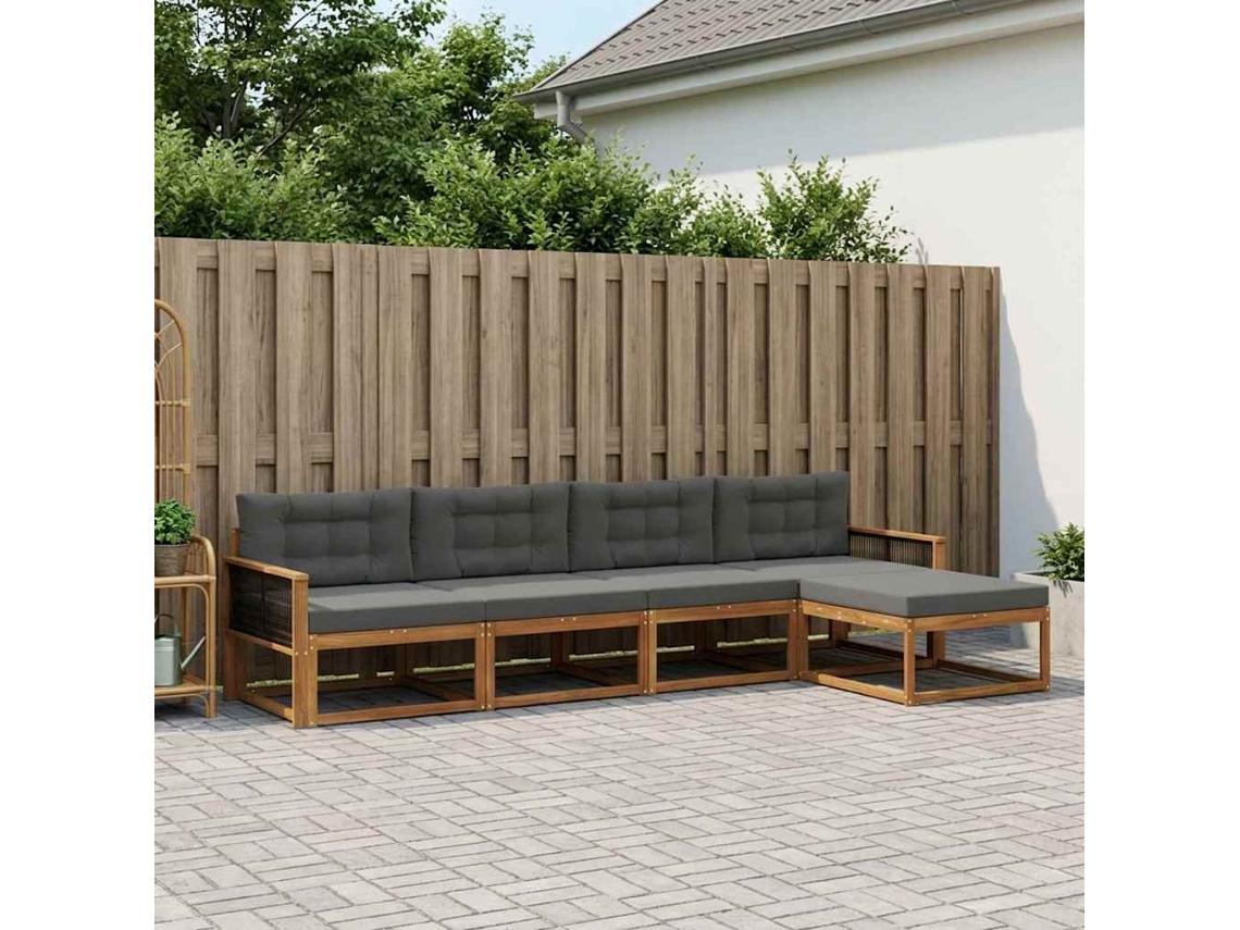 Vidaxl Conjunto De Sofás Para Exterior 5 Unid. Natural E Antracite