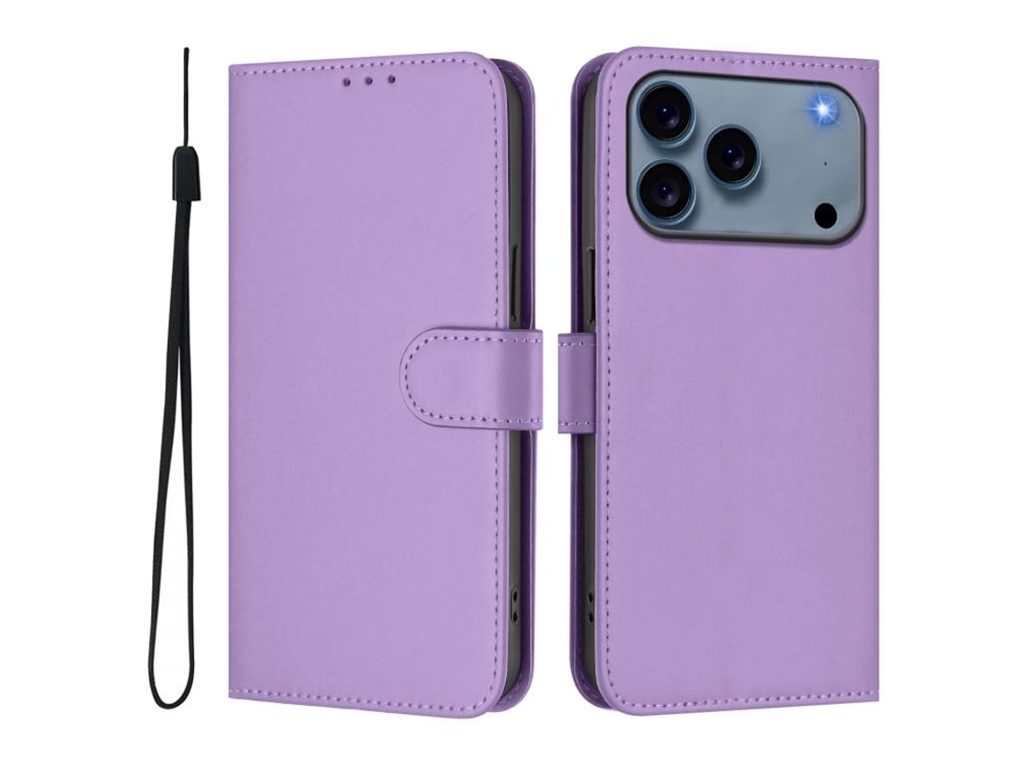 Capa De Couro Sintético Para Iphone 17 Pro Max - Toque Suave - Cor Sólida - Com Cordão