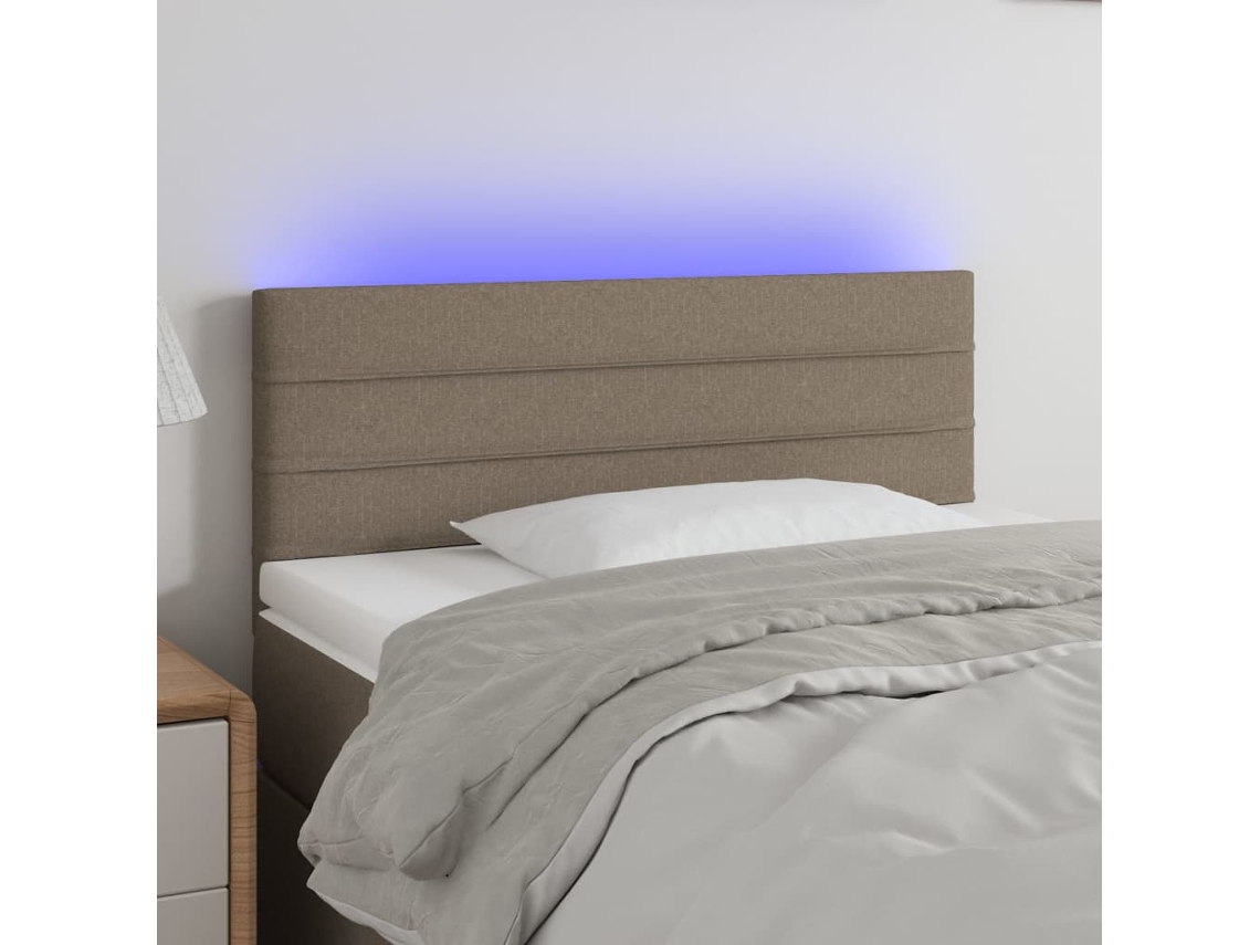 Vidaxl Cabeceira Cama Luzes Led Tecido 90x5x78/88cm Cinza-acastanhado