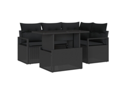 Conjunto 5 De Sofá De Jardim Com Vidaxl E Almofadas  Preto Vime