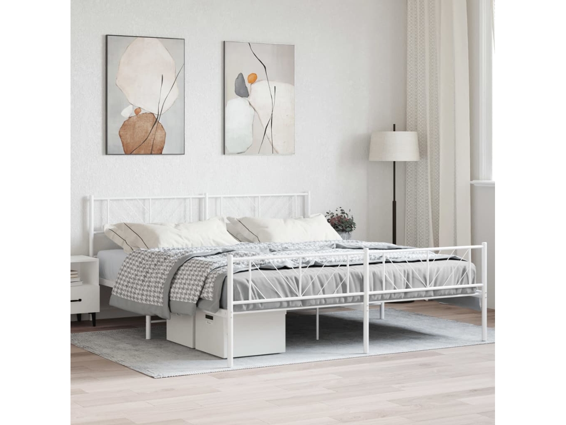 Vidaxl Estrutura De Cama Com Cabeceira E Pés 180x200 Cm Metal Branco