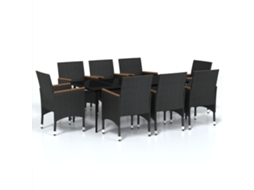 Maison Exclusive - 9 Pcs Conjunto De Jantar Para Jardim Com Almofadões Preto