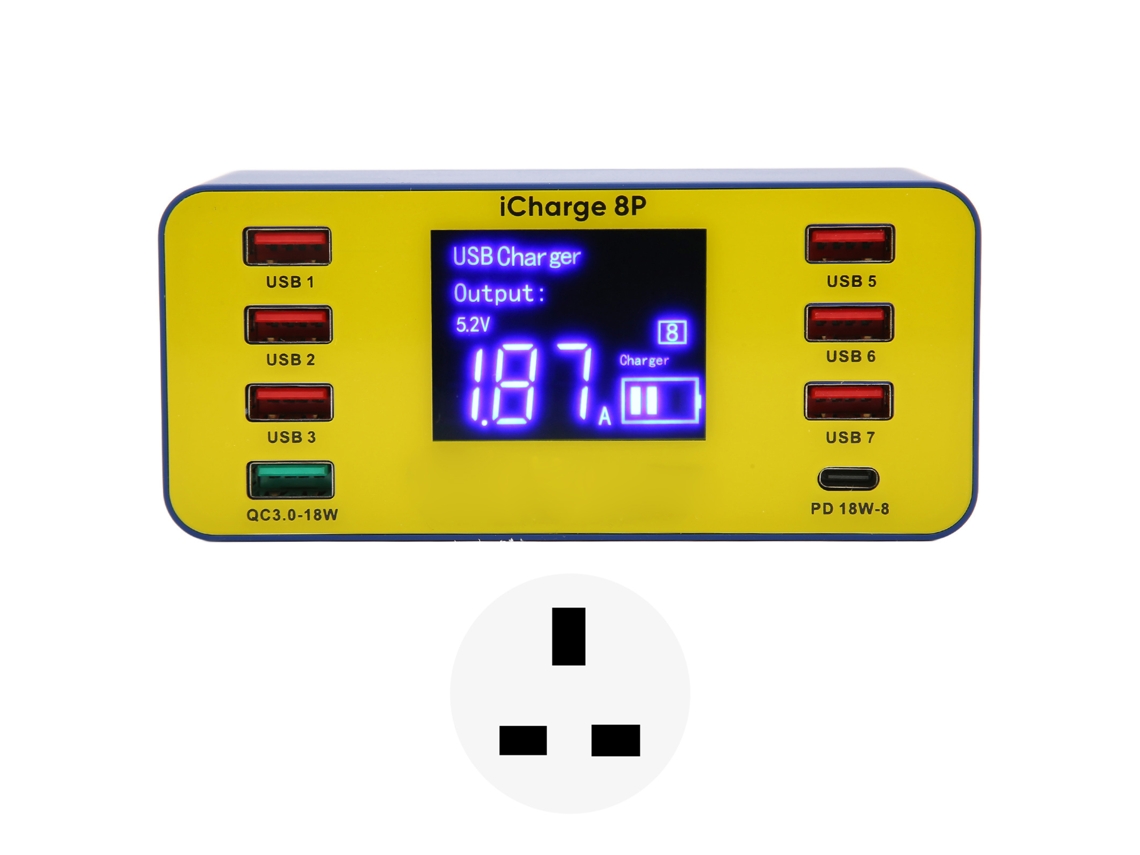 Estação de carga USB de 100W com 8 portas USB-C e tela LCD S/MARCA