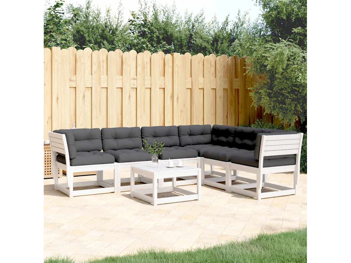 Vidaxl 6 Pcs Conj. Sofás De Jardim C/ Almofadões Pinho Maciço Branco