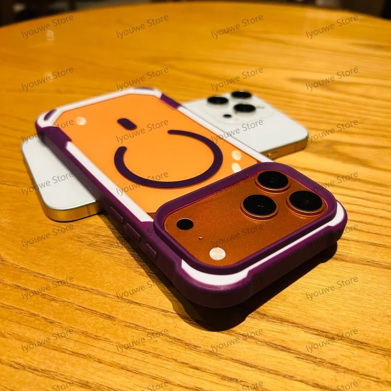 Capa Transparente Magnética Para Celular (iphone 15 Pro Roxo), Feita De Acrílico Resistente A Impactos.