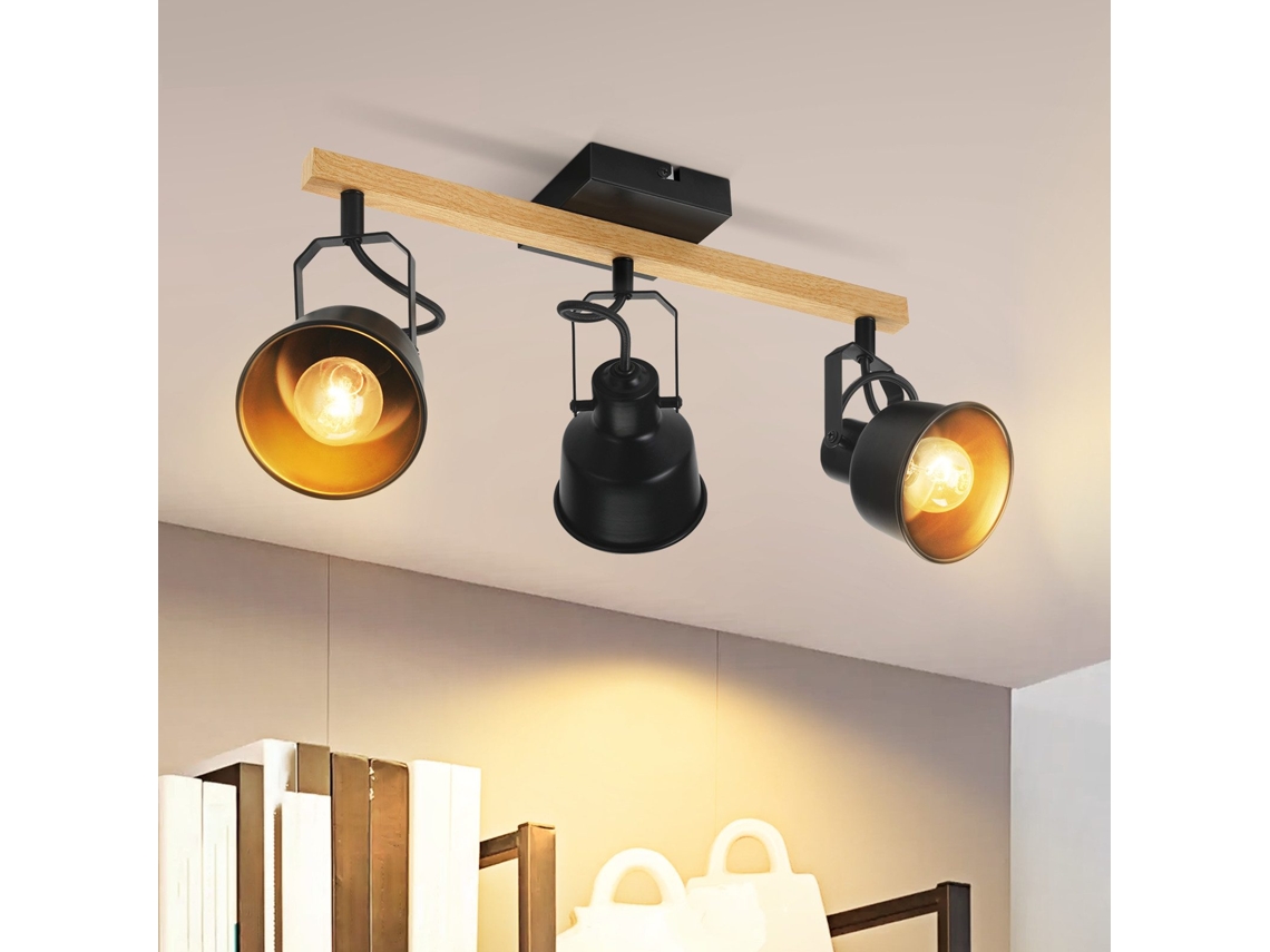 Flame Ceiling Spotlight 350° Ajustável Vintage E14 Design De Alta Qualidade Em Grão De Madeira Nettlife